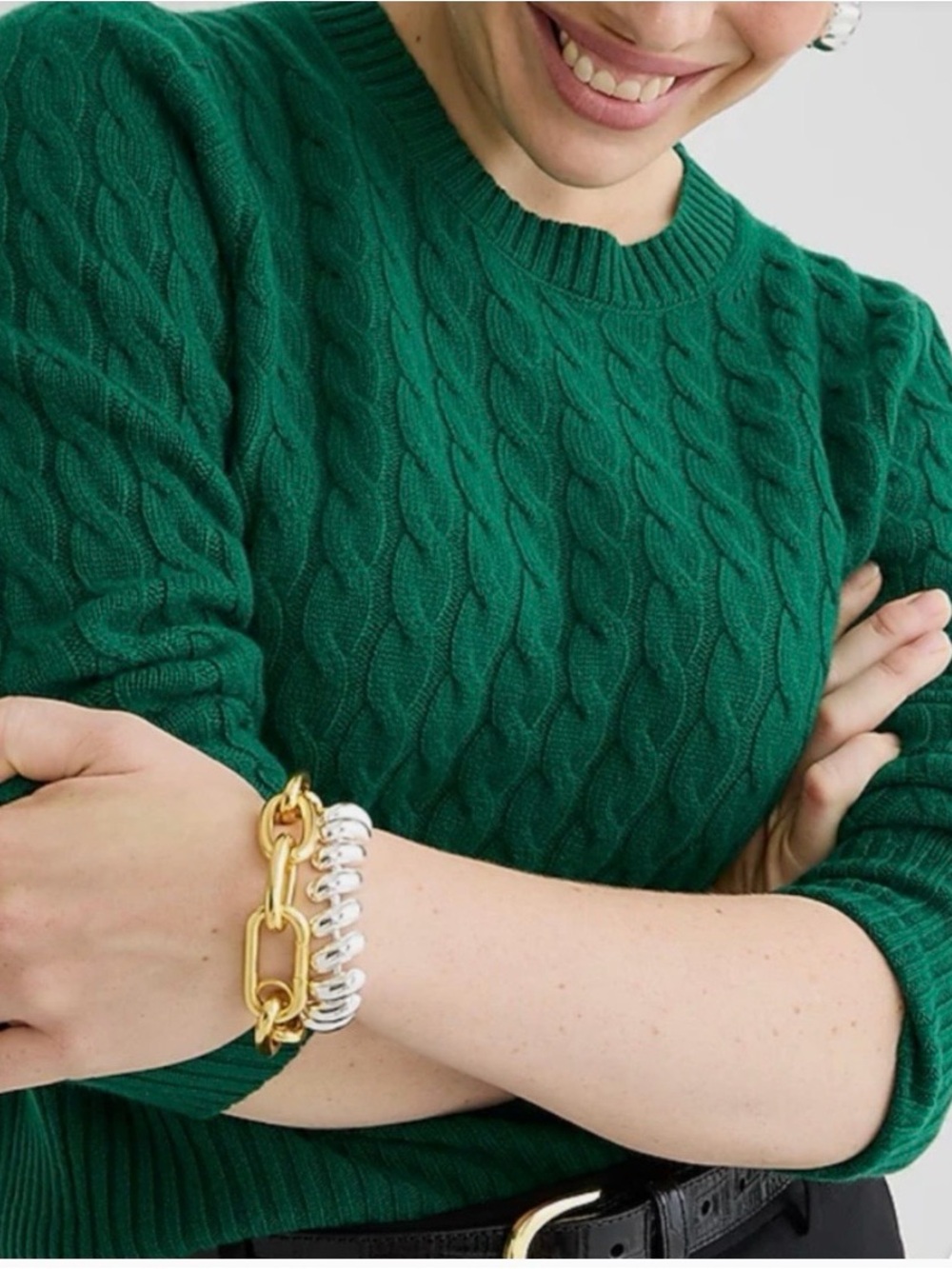 J. Crew Women’s Cashmere Cable Crewneck Sweater in Green. Size Small